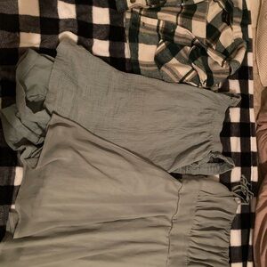 Green Plaid jacket, green romper, and green dress